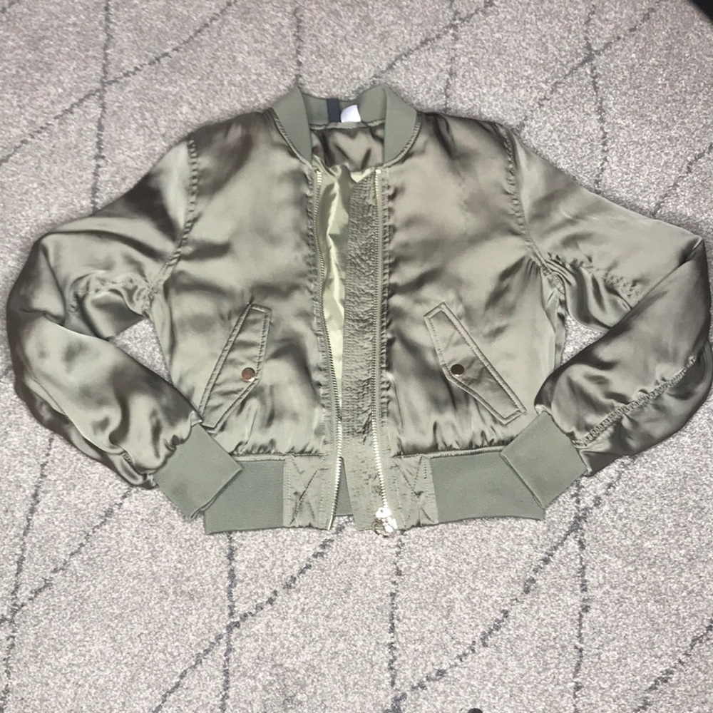 H&M Bomber Style Jacket Olive Satin
